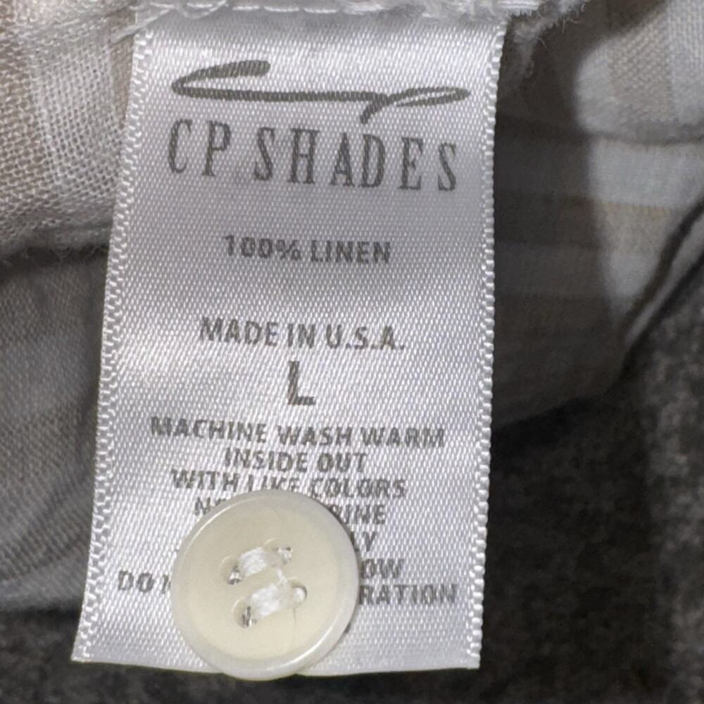 CP Shades Linen Button-Up Shirt‎ L Beige White Stripes Relaxed Fit Made in USA - Picture 7 of 7